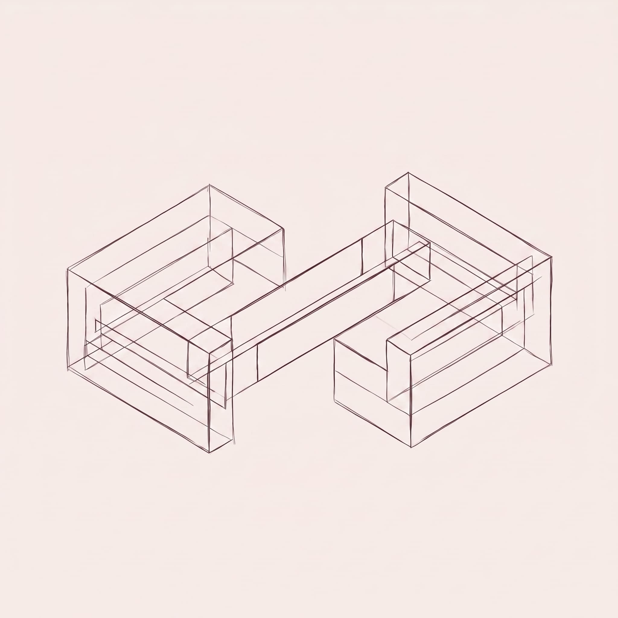 Dark sketched wireframe capital corridor on an off-white blush background