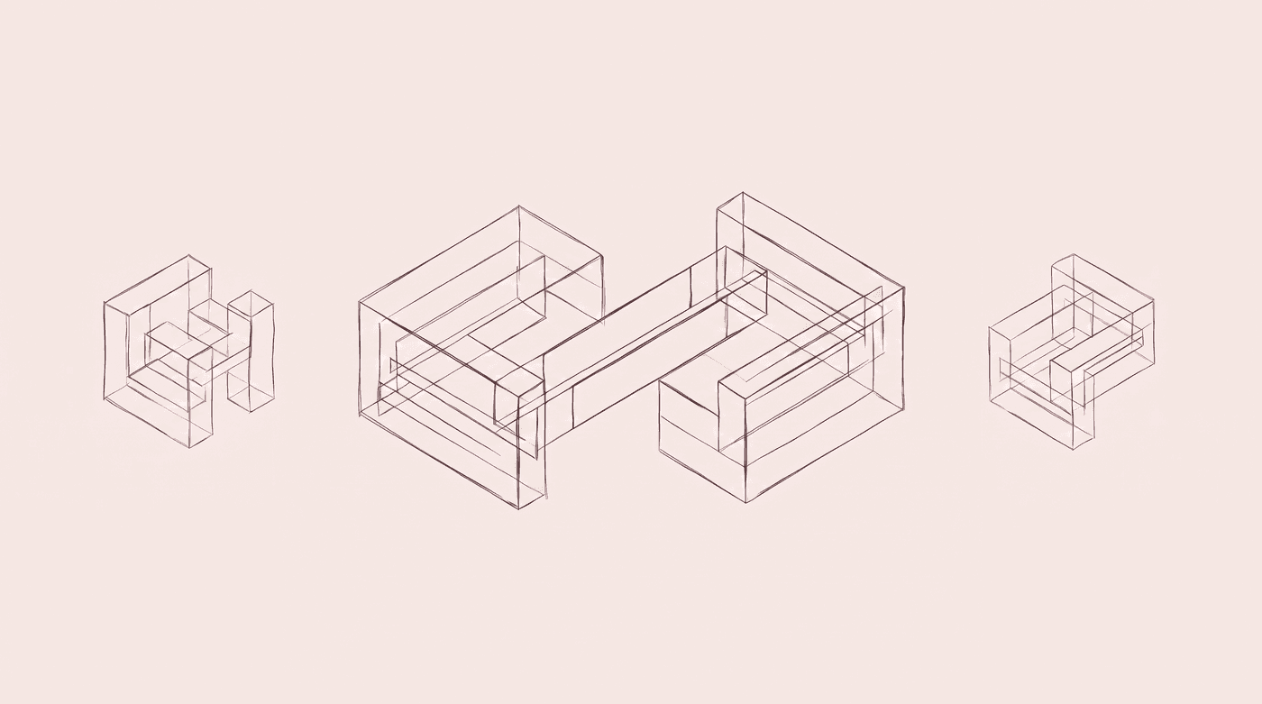 Light editorial private equity cover with three dark wireframe capital forms across a wide pastel field