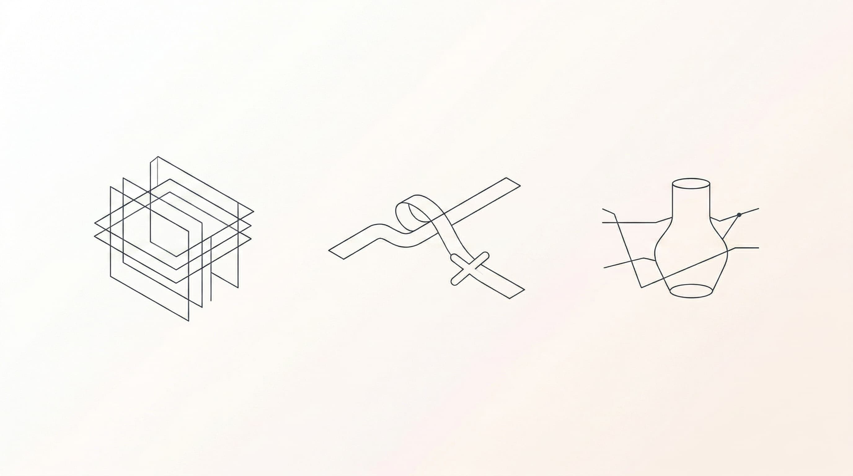Minimal editorial cover image on a soft light background with three restrained dark wireframe forms evoking healthcare revenue cycle infrastructure, claims flow, and denial loops.